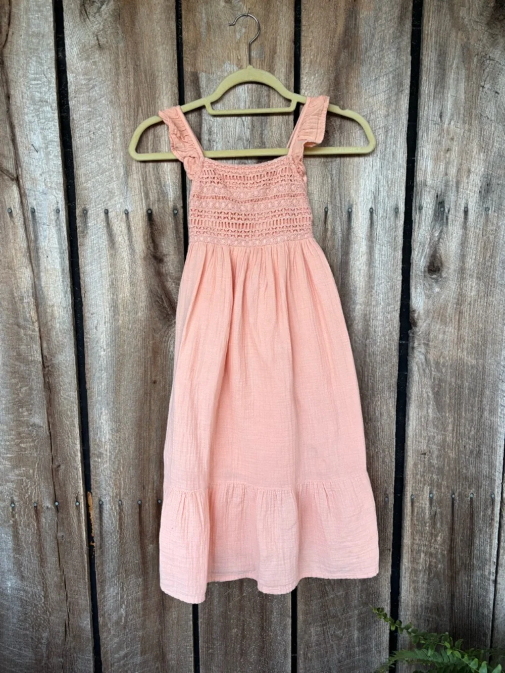 Girls Peach Boho Dress XS 4/5 Cotton Gauze Lace Sleeveless Summer Cottagecore